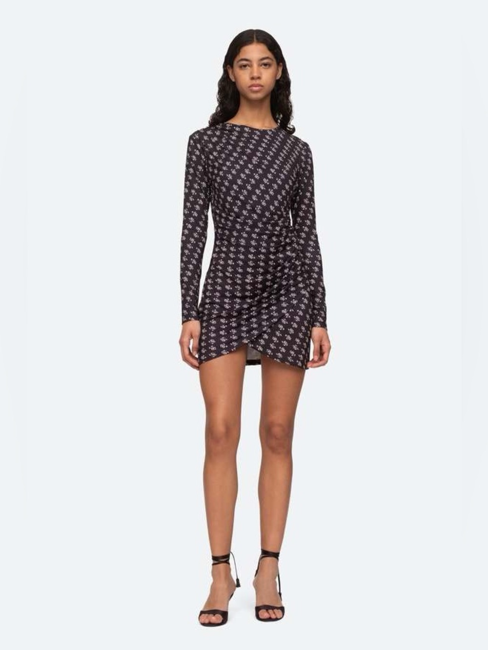 NWT Sea New York Ada Navy Blue Floral Ruched Long-Sleeve Mini Dress